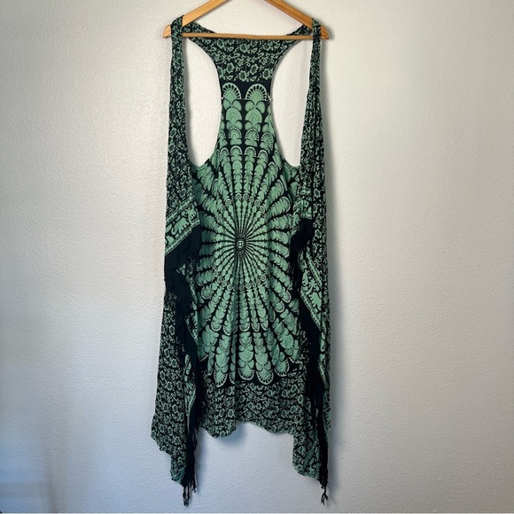 Mint & Black Mandala Kimono Vest | Boho Chic Layer | Festival Style - Picture 9 of 9